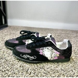 Ed Hardy Vintage Sneakers Womens Size 6 Graphic Tattoo Design Lace Up Shoes
